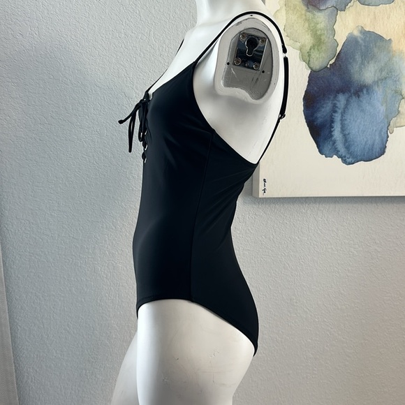 Old Navy Black Lace Up Neckline One Piece Swimsuit - Picture 3 of 8